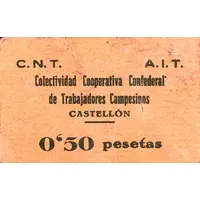 0.50 Pesetas Castellón, Colectividad Cooperativa Confederal de Trabajadores Campesinos