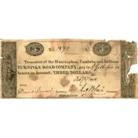 3 Dollars Huntingdon, Cambria and Indiana Turnpike Road Company