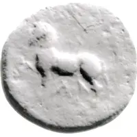 Semis Achilles left, Corinthian helmet, horse left, ΝΙΚΟΜΑΧΟΥ