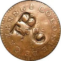 21/4 Pence TBO Countermark on French Guiana 2 Sous