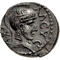 Semis Achilles right, Attic helmet, horse right, ΘΕϹϹΑΛⲰΝ