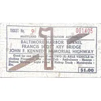 1 Fare Baltimorre Harbor Tunnel / Francis Scott Key Bridge / John F. Kennedy Memorial Highway