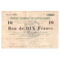 10 Francs - Syndicat Ardennais de Ravitaillement pour la Région de Sedan 08