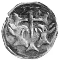 Denier two gryphon heads/lily