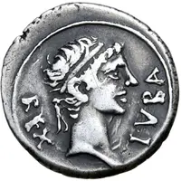 Denarius - Juba II and Cleopatra Selene Caesarea
