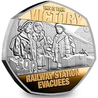 50 Pence - Charles III Victory - Railway station evacuees, Silver with gold plating
