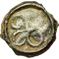 Potin with head to the left and dextrorotatory swastika