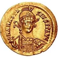 1 Solidus In the name of Anastasius I, Reverse legend ending with letter