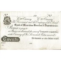 20 Crowns Colonial Bank of Mauritius Bourbon and Dependencies
