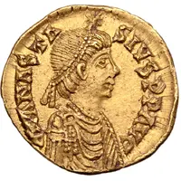 1 Tremissis In the name of Anastasius I, One star left, Milan