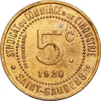 5 Centimes - Syndicat du Commerce et de l'Industrie - Saint-Gaudens [31] Brass