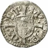 1 Pfennig - Wolter von Plettenberg and Jasper Linde Riga, two shields, curved sides