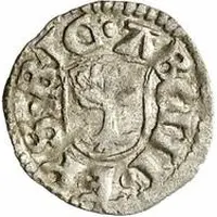 1 Pfennig - Wolter von Plettenberg and Jasper Linde Riga, two shields, curved sides