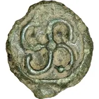 Potin with head to the left and left-rotating swastika