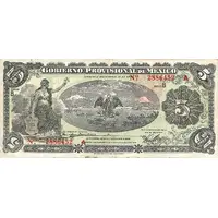 5 Pesos Gobierno Provisional De Mexico