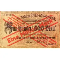 1 000 000 Mark Badische Anilin- and Soda-Fabrik/BASF, overprint on 500 Mark