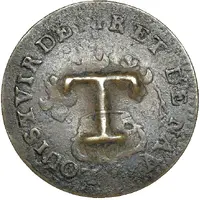 11/2 Pence Black Dog, T countermark on Cayenne colony 2 sous