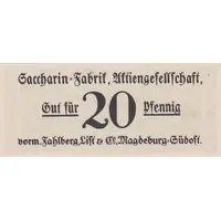 20 Pfennigs Saccharin-Fabrik AG