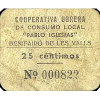 25 Céntimos Benifairó de les Valls, Cooperativa Obrera de Consumo Local `Pablo Iglesias`