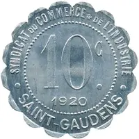 10 Centimes - Syndicat du commerce et de l'industrie - Saint-Gaudens [31] Scalloped Pattern