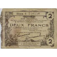 2 Francs - départements du Nord [59], de l'Aisne [02] et de l'Oise [60]