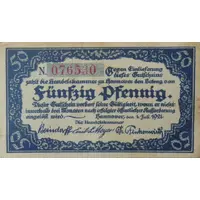 50 Pfennig Handelskammer, 'Pfennig' on obverse