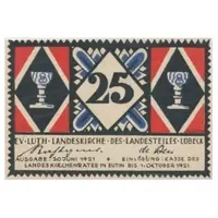 25 Pfennig Evangelisch-Lutherische Landeskirche des Landesteiles Lübeck