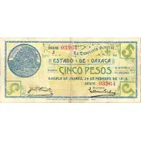 5 Pesos La Tesoreria General del Estado de Oaxaca