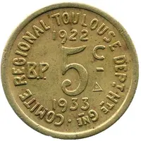 5 Centimes - Comité Régional - Toulouse [31] Brass