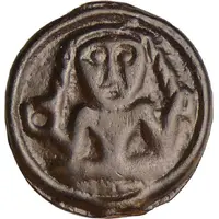 Potin with character seated in front