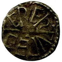 Sceat - Eadberht Stag right with cross, triquetra