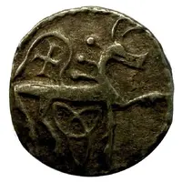 Sceat - Eadberht Stag right with cross, triquetra