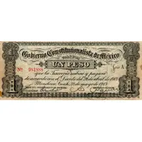 1 Peso Gobierno Constitucionalista de Mexico