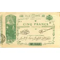 5 Francs - Chambre de Commerce d'Amiens [80]