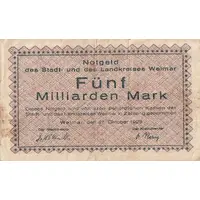 5 000 000 000 Mark Stadt & Landkreis Weimar