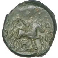 Bronze with helmeted head and horse