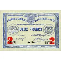 2 francs - Chambre de Commerce de Boulogne-sur-Mer [62] avec valeur dans les coins inférieurs