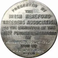 Irish Hereford Breeders Association Winner Medal - 1965