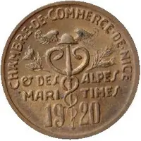 5 Centimes - Chambre de commerce - Nice [06] Gilded Copper