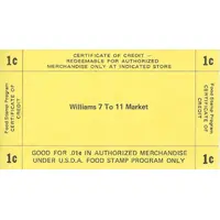 1 Cent - Food Stamp Scrip Williams 7 To 11 Market