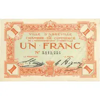 1 Franc - Ville et Chambre de Commerce d'Abbeville [80] <Avec timbre sec>