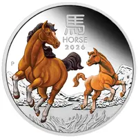 1 Dollar - Charles III 1st Portrait - Year of the Horse - Silver Proof Coloured