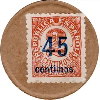 45 Centimos countermark on 2 red centimos