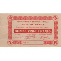 20 Francs - Chambre de Commerce de Nancy [54]
