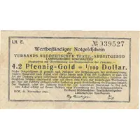4.2 Pfennig Gold / 1⁄100 US-Dollar Verband Süddeutscher Textilarbeitgeber - Landesgruppe Nordbayern