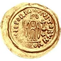 1 Tremissis In the name of Maurice Tiberius, Victory with full face, without N in field