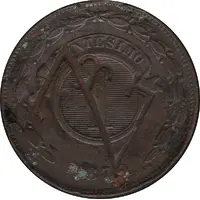 Cattle Token Countermark over 1 Centésimo 1870