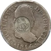 300 Réis - Luís I Countermark 'Crowned G.P.' over over 2 Reales - Fernando VI, Spain