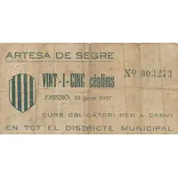 25 Céntimos Artesa de Segre