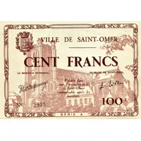 100 Francs - Bon municipal de la ville de Saint-Omer church left [62]